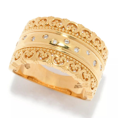 22K Yellow Gold White Diamond Cigar shape Ring