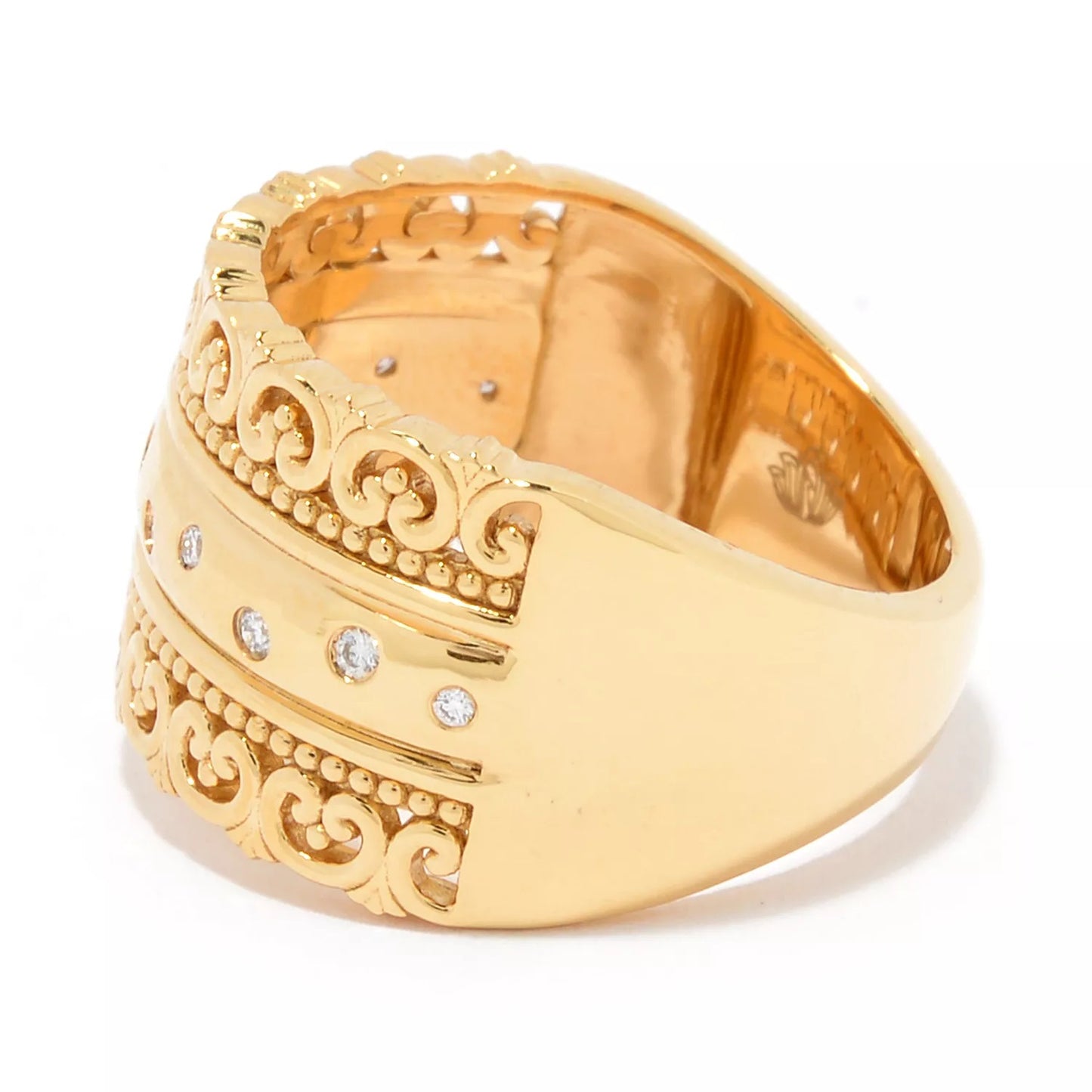 22K Yellow Gold White Diamond Cigar shape Ring