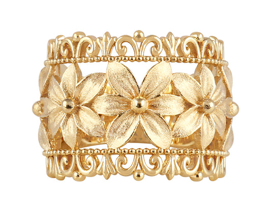 22K Yellow Gold Flower Cut-out Cigar Ring