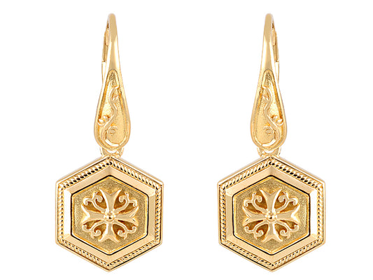 22K Yellow Gold Hexagon Shield Earrings