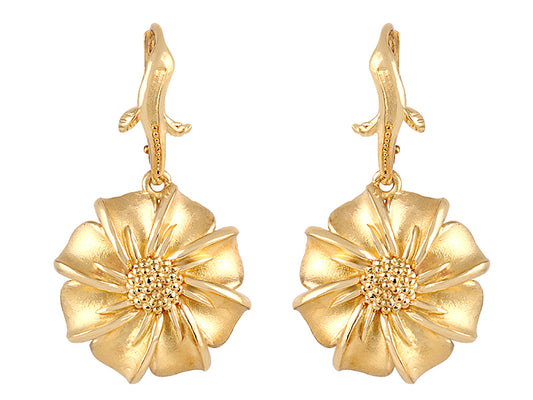 22K Yellow Gold Daisy Flower Earrings