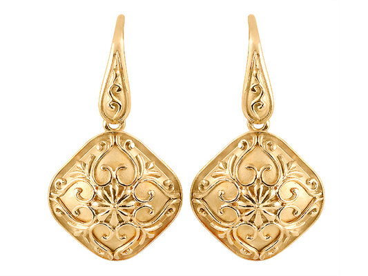 22K Yellow Gold Cushion shape Shield Earrings