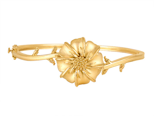 22K Yellow Gold Daisy Flower Hinged Bangle