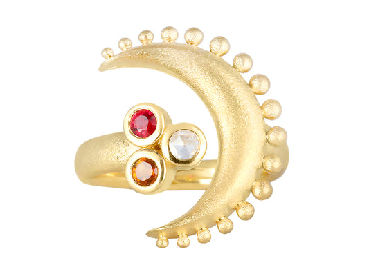 22K Yellow Gold Gemstone Moon Ring