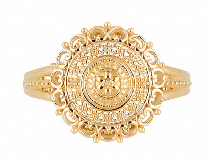 22K Yellow Gold Sun Shaped Medallion Ring